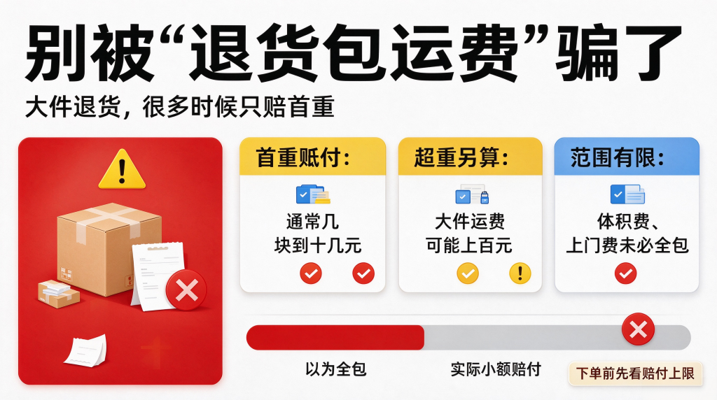 别踩坑！拼多多大件退货包运费暗藏限制，赔付金额很低，大件退货寄件省钱方案