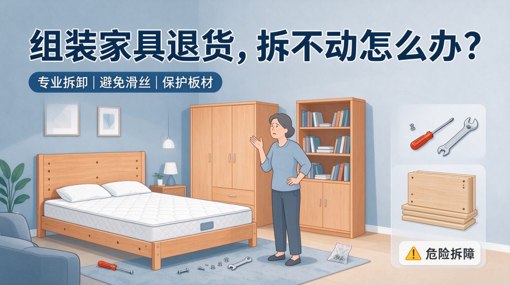 床架衣柜书柜退货，拆不动又没有原包装该怎么办